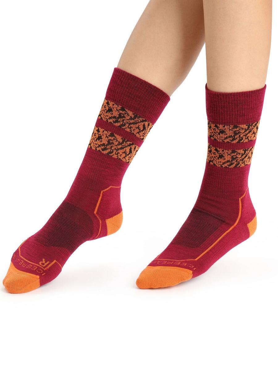 Women's Icebreaker Merino Hike+ Light Crew Natural Summit Socks Cherry / Flash | CA 1544YXFU